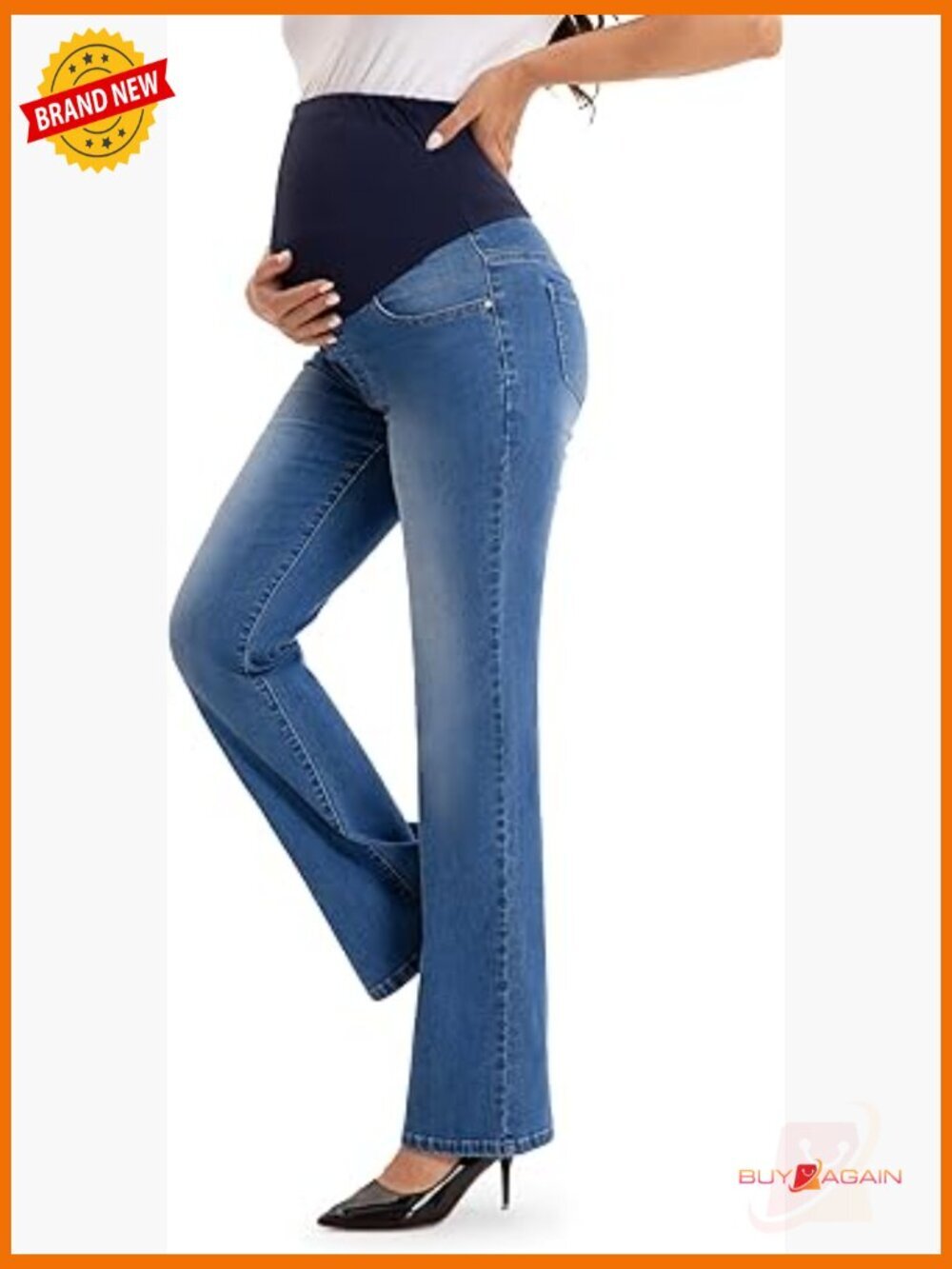 Maternity Bootcut Jeans Over Belly Flare Stretch Denim Pockets Comfy 29-35in